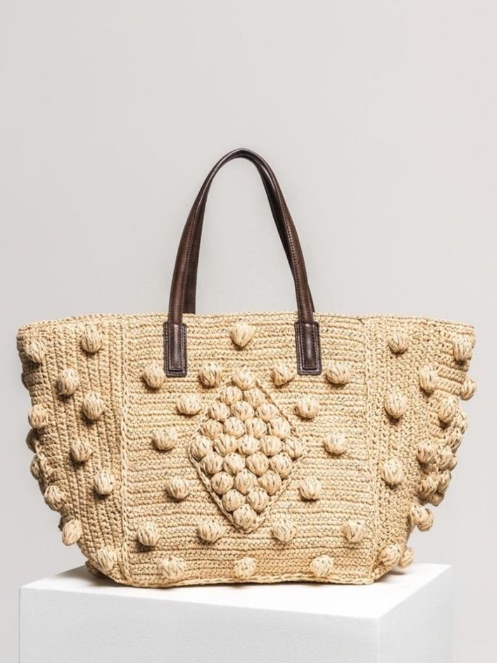 Gerard Deral Raffia Tote Bag Leather Straps Carry All